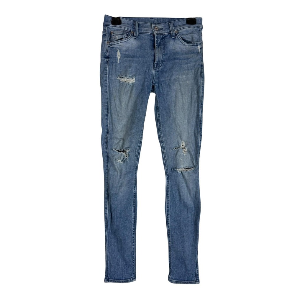 7 For All Mankind Skinny Jeans Womens 28 Blue Light Wash Mid Rise Stretch Denim